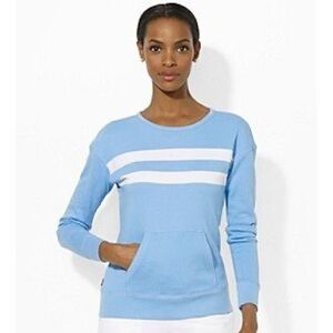 Classic Vintage Ralph Lauren Front Pocket Crewneck Sweatshirt - Blue & White, XL